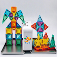 AJB OEM Boîte en fer portable pour tuiles magnétiques, ouverture double face, double plateau pour 2 joueurs, jouet interactif STEM pour enfants, logo personnalisé