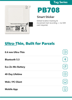 Traceur GPS Jimi Iot PB708 Pro : Étiquette d'identification d'actifs en papier ultra-mince Jimiiot PB708pro sans carte SIM pour positionnement mondial