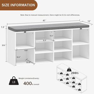 Moderno Armadio Portascarpe in Legno con 10 Scomparti, <span class=keywords><strong>Panca</strong></span> con Seduta, Ripiani Regolabili, Resistente ed Ecologico per Soggiorno e Ingresso - Product Image 6