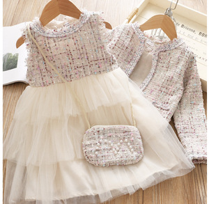 CAD9909 Nuevo Conjunto Coreano de Abrigo + Falda Larga + Bolso para Niñas, Vestido de Princesa para Niñas de 5 a 10 Años - Product Image 5