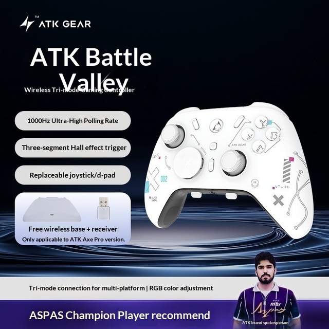 ATK Tomahawk Game Controller Tri Mode 2.4G/ Adjustable Hall Effect Joysticks 1000Hz Polling Rate for PC Android