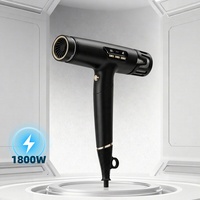 Sèche-cheveux professionnel de salon haute puissance 1800 W, léger, à ions négatifs, pliable, avec diffuseur pour cheveux bouclés