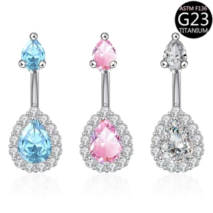 Anelli per Piercing all'Ombelico in Titanio F136 con Zirconi, Forma a Goccia, Anelli Pendenti per Ombelico, Gioielli per Piercing all'Orecchio e al Corpo all'Ingrosso - Product Image 3