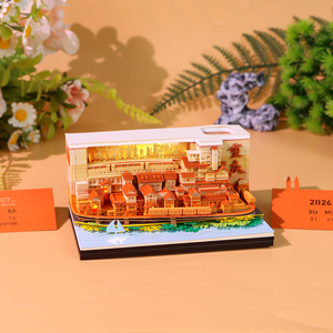 Bloc-notes 3D avec calendrier, décoration de bureau en forme de grotte Hongya, boîte <span class=keywords><strong>à</strong></span> lumière LED, bloc-notes, porte-stylo, papeterie, souvenir de voyage, cadeau - Product Image 4