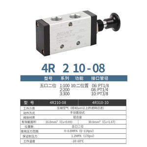 Vanne directionnelle à poussée-tirage contrôlée par cylindre pneumatique 3R210-06 Interrupteur manuel avec connecteur rapide 4R210-08 Vanne de tirage - Product Image 1