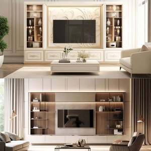 Meuble TV mural dissimulé de conception moderne personnalisé de haute qualité pour salon, support TV en bois standard - Product Image 4