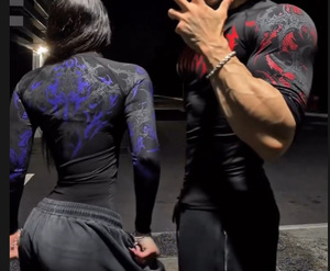 Haut de compression à manches longues pour homme, coupe ajustée, avec motif géométrique des lignes musculaires, idéal pour la remise en forme, la gym, l'entraînement et la course à pied toute l'année - Product Image 2