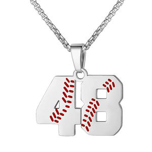 2024 personnalisé sport hip hop femmes hommes garçons breloques en acier inoxydable bijoux pendentif baseball numéro collier - Product Image 2