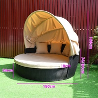 Lit de jour rond d'extérieur, lit de soleil de patio, mobilier de piscine, ensemble de jardin, mobilier en rotin