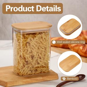Wholesale <b>Kitchen</b> Food Containers <b>Storage</b> with Bamboo Wood Lid Round Clear <b>Jar</b> Pantry - Product Image 3