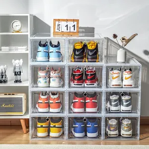 Şeffaf dekoratif istiflenebilir 4 parça ambalaj ev depolama ve organizasyon konteyner Sneaker ev plastik temiz ayakkabı kutu