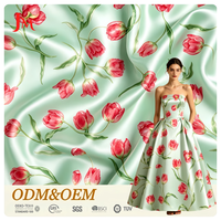 Tissu satiné 100% polyester de luxe tissé ODM&OEM, tissu imprimé personnalisé, motif floral pour robe de mariée