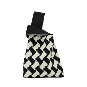 Elegant Striped Pattern Knitting Polyester Nylon <strong>Handbag</strong> Black and <strong>White</strong> Eco <strong>Small</strong> Shopping Bag Wool Crochet Tote Hand Bags for - Product Image 1