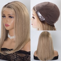 Perruques médicales tendance et durables de 14 pouces en cheveux humains, avec dessus mono et entièrement nouées à la main, respirantes et confortables, couleur Davi01 avec mèches blondes