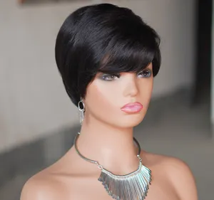 Hot Hair 100% Human Hair Korte Zwarte Pruiken Korte Pruiken Pixie Cut Pruiken Met Pony Voor Vrouwen