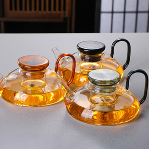 กาน้ำชาแก้วโบโรซิลิเกตก้นแบนพร้อมฝาสี ชุดน้ำ<span class=keywords><strong>ชา</strong></span>แก้วสำหรับ<span class=keywords><strong>ชา</strong></span>ดอกไม้บาน - Product Image 1