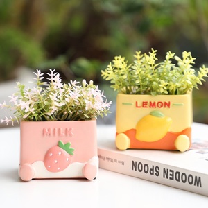 Maceta de Resina con Diseño de Fresa y Limón Kawaii ROOGO, Maceta Creativa con Temática de Frutas para Decoración de <span class=keywords><strong>Hogar</strong></span>, Oficina y Escritorio, Regalo - Product Image 1