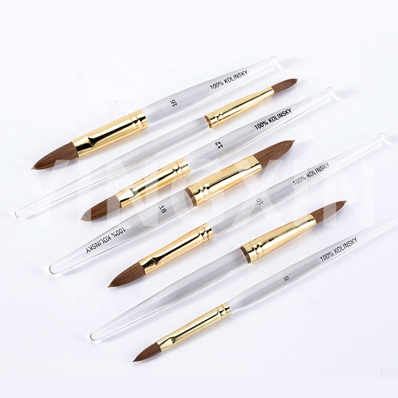 Factory 100% Kolinsky Sable Hair Crimped Pen Ferrule With Transparent Acrylic Handle Nail Art Brush