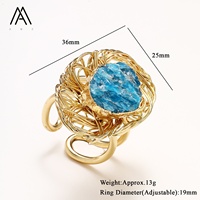 Bague ajustable bohème vintage en fil torsadé avec pierre brute naturelle plaquée or 18 carats, tendance pour les mariages