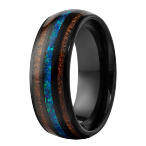 Bague en carbure de tungstène avec <span class=keywords><strong>opale</strong></span> synthétique et bois, bijoux en <span class=keywords><strong>opale</strong></span> bleue mexicaine écrasée, alliance unique pour homme - Product Image 4