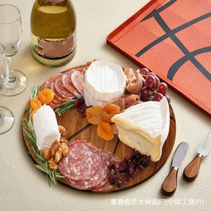 <b>Wooden</b> Basketball Shaped Cheese Board Double Sided Serving Tray Natural Wood Color For Snacks And Appetizers - Product Image 1