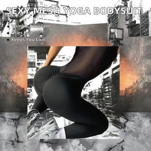 ชุดออกกำลังกายผู้หญิงแบบชิ้นเดียว แขนสั้น ผ้าตาข่ายเว้าหลัง ระบายอากาศ ยกสะโพก เซ็กซี่ เรียบง่าย ไม่ยับ - Product Image 2