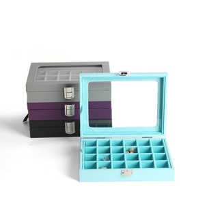 Caja organizadora con patrón de terciopelo turquesa clásico personalizable con colección de tapa Cajas de joyería de embalaje con diseño único - Product Image 1