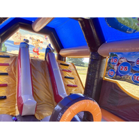 Castillo Hinchable para Exteriores Equipo de Diversión Barco Pirata Castillo Saltador para Niños Combo con Tobogán Acuático Brincolín Hinchable