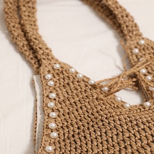 Sac de plage en paille tressée de luxe pour femme, style <span class=keywords><strong>français</strong></span>, nouvelle collection été, sac seau vintage pour vacances à la mer et shopping - Product Image 5