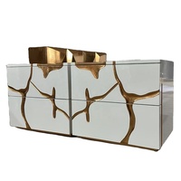 Table console moderne de luxe de style antique, armoire d'entrée haut de gamme en métal or blanc brillant, cave à vin TV pour le salon