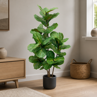 Plante artificielle moderne de 120 cm en pot, Ficus lyrata, verdure artificielle pour la décoration de bureau, étagère, console, comptoir de boutique