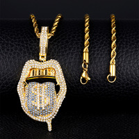 Pendentif Crâne Entièrement Sertie de Diamants Lickitone Dollar Plaqué Or, Design Créatif Simple Rétro Style Hip Hop Trap Exclusif
