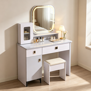 Modern Makeup Vanity <b>With</b> Lighted <b>Mirror</b> Storage <b>Drawers</b> Bedroom <b>Dressing</b> <b>Table</b> <b>With</b> Stool - Product Image 5