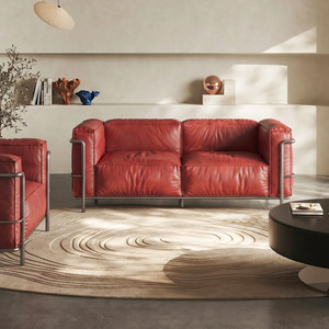 <span class=keywords><strong>Canapé</strong></span> droit minimaliste italien LC3 <span class=keywords><strong>Le</strong></span> <span class=keywords><strong>Corbusier</strong></span> bordeaux, <span class=keywords><strong>canapé</strong></span> design classique Bauhaus pour salon, appartement, maison d'hôtes - Product Image 1