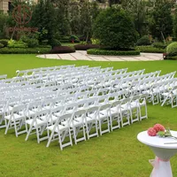 Foshan เก้าอี้พลาสติกสำหรับงานแต่งงานแบบพับได้,ทำจากเรซิ่นสีขาวเก้าอี้งานแต่งพับได้สำหรับใช้กลางแจ้ง