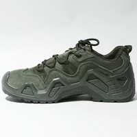 Sepatu Kerja Outdoor Hijau Model Low Cut, Bahan Oxford, Bagian Atas Kulit Sapi Suede, Tali, Sol Karet Anti Selip untuk Latihan Lapangan dan Penggunaan Luar Ruangan