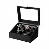 Qi Mei Packaging Oryx 4 4 Boîte à remontoir de montres automatique en bois à 5 emplacements avec moteur indépendant, vitesse réglable et lumière LED