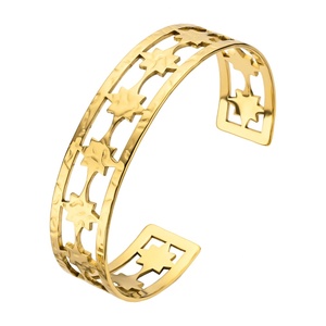 กำไลข้อมือสแตนเลสสตีลชุบทอง 18K แบบเปิด ปรับขนาดได้ ซ้อนกันได้ เหมาะสำหรับผู้หญิง ดีไซน์หรูหรา ทันสมัย กันน้ำ - Product Image 1