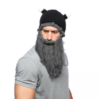 Chapeau de laine tricoté à la main avec barbe et masque amusant pour homme et femme, bonnet d'hiver chaud pour le ski, masque de personnalité pour Halloween, chapeau viking