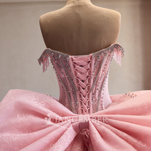 Rsm261107 Crystal Beaded Bodice Pink Ball Gown Gorgeous Voluminous <b>Silver</b> Embellished Train Quinceanera <b>Dress</b> Jancember - Product Image 5