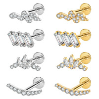 Anting-anting dan anting bibir titanium alloy G23 bertahtakan zircon, perhiasan tindik 009, terlaris, grosir, unisex, modis