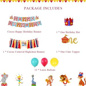 Kit de Decoración para Primer Cumpleaños con Temática de Circo y <span class=keywords><strong>Carnaval</strong></span>, para Baby Shower de Niños y Niñas, Artículos para Fiestas de Animales con Arpillera Colorida - Product Image 4