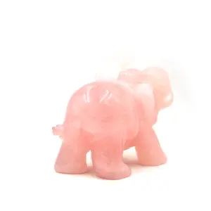 Atacado pedras de chakra realistas esculpidas à mão cristal jade estatueta animal 2 polegadas quartzo rosa elefante escultura artesanato