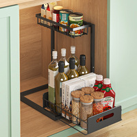 Étagère de rangement pour épices en métal en forme de L pour armoire de cuisine, organisateur sous évier avec panier coulissant et hauteur réglable