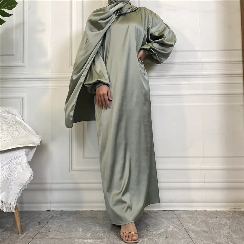 Robe de prière longue à capuche Abaya Eid musulman, Design modeste, écharpe attachée unie, Jilbab une pièce avec poches latérales, robe islamique