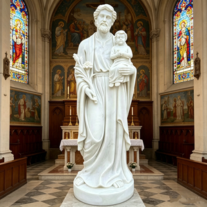 Grande statue en marbre de la Sainte Famille, Joseph, Marie et l'Enfant Jésus, statue catholique, décoration religieuse pour jardin extérieur - Product Image 3