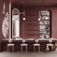 Design d'intérieur de salon de manucure de luxe, mobilier haut de gamme sur mesure, tables, vitrines et bancs de travail avec éclairage LED
