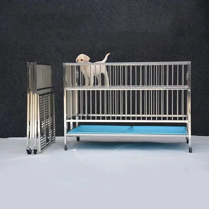 可動式プーリー付きガードレール折りたたみ式ステンレス製ペット犬用ケージ