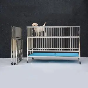 Movable with pulleys and with guardrail folding stainless steel pet dog cage for sale cheap