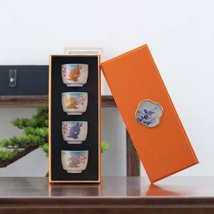 Service à thé en porcelaine blanche de style chinois Pu Yu, motif dragon doré, 4 pièces avec boîte cadeau, pour la maison et les cadeaux - Product Image 5